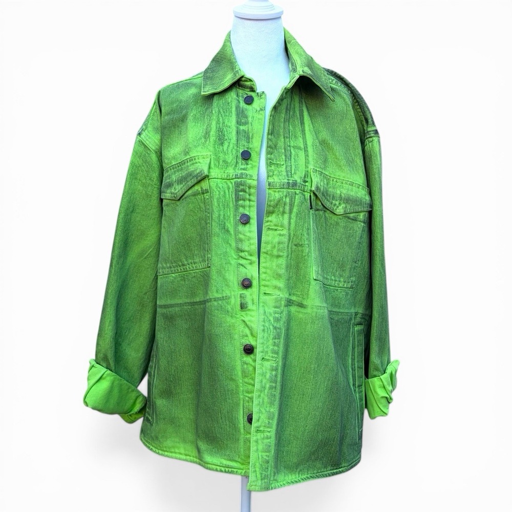 Ottolinger Oversized Denim Jacket XL Green Painted Unisex Streetwear Designer
